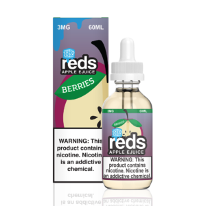 REDS E-JUICE - ICED BERRIES APPLE Original Reds Apple ICED paired with raspberry, blueberry and pomegranate  60ML Glass dropper bottle Available in:0MG 3MG 6MG